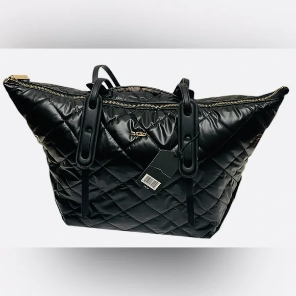 TUTILO QUILTED GRID TOTE BAG WATERPROOF SOFT HIGH CAPACITY WOMENS BLACK COLOR - Picture 1 of 12